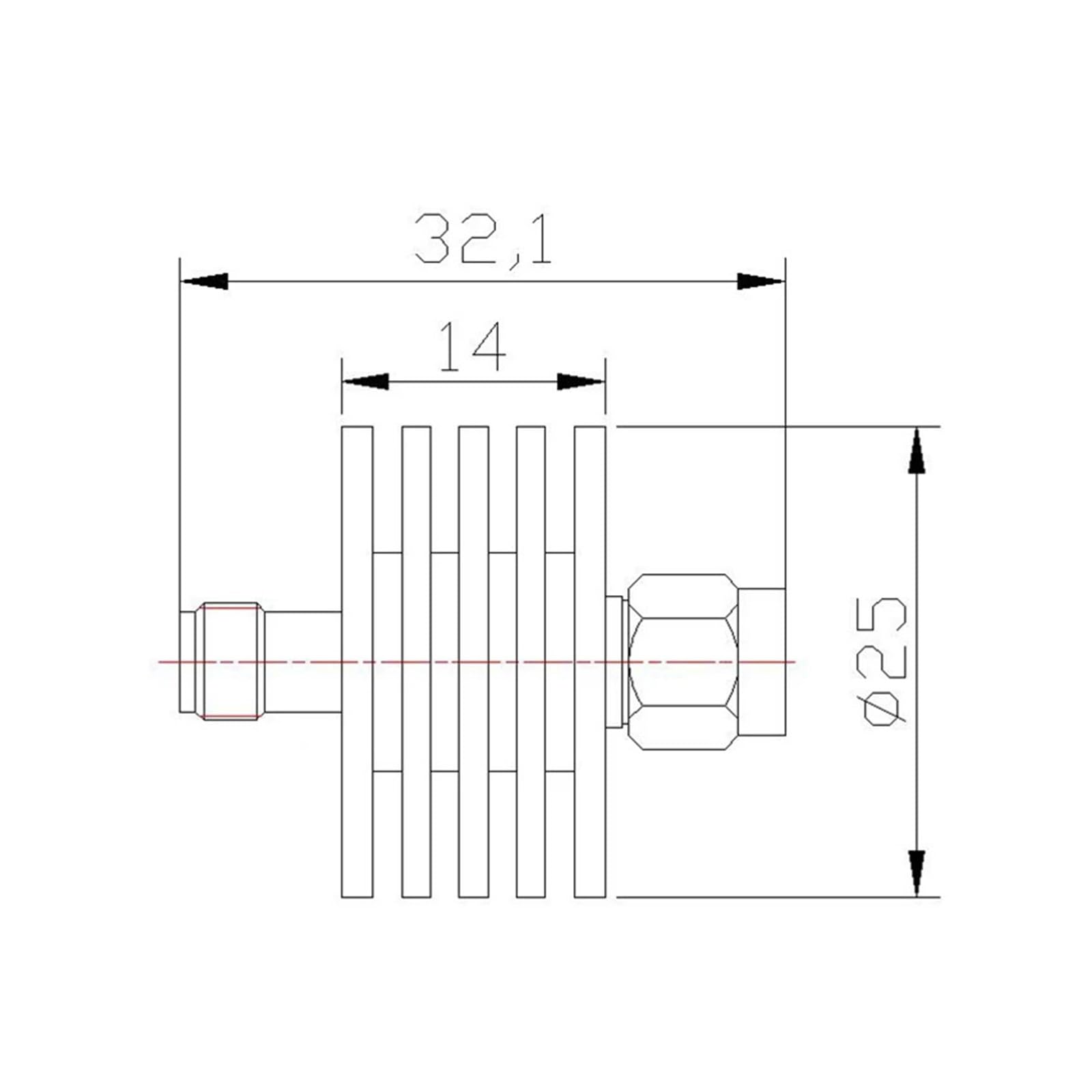 Atténuateur coaxial 8 GHz pleine puissance 5 W, connecteur fixe 50 ohms(5db 8Ghz)