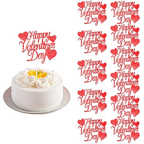 12pcs Red Glitter Valentine's Day Cake Toppers Cover