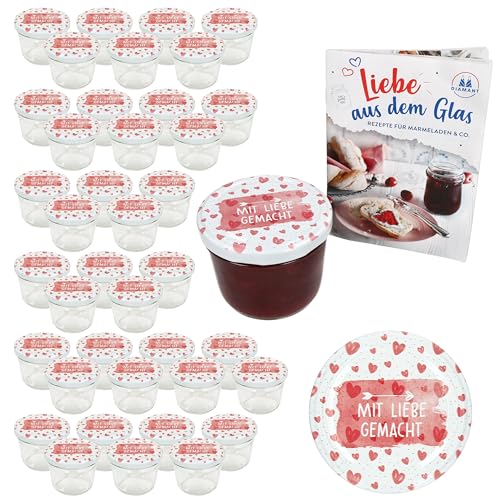 MamboCat 40er Set Sturzglas 230 ml mit Schraub-Deckel Mit Liebe gemacht I Einmachgläser + TO 82 Deckel mit Diamant-Zucker-Rezept I Vorratsgläser einkochen & konservieren