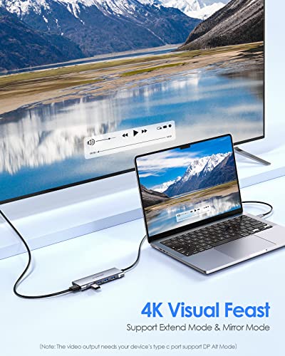 6-in-1 Hub USB C con Cavo Lungo 1M, HDMI 4K, 4 USB 3.0, PD 60W Ricarica di Tipo C, Adattatore per 2024-2016 MacBook Pro, Nuovo Mac Air, iPhone 15 Plus Pro Max, Surface (C35-1M, Grigio Spazio) - Hub USB - Immagine 4