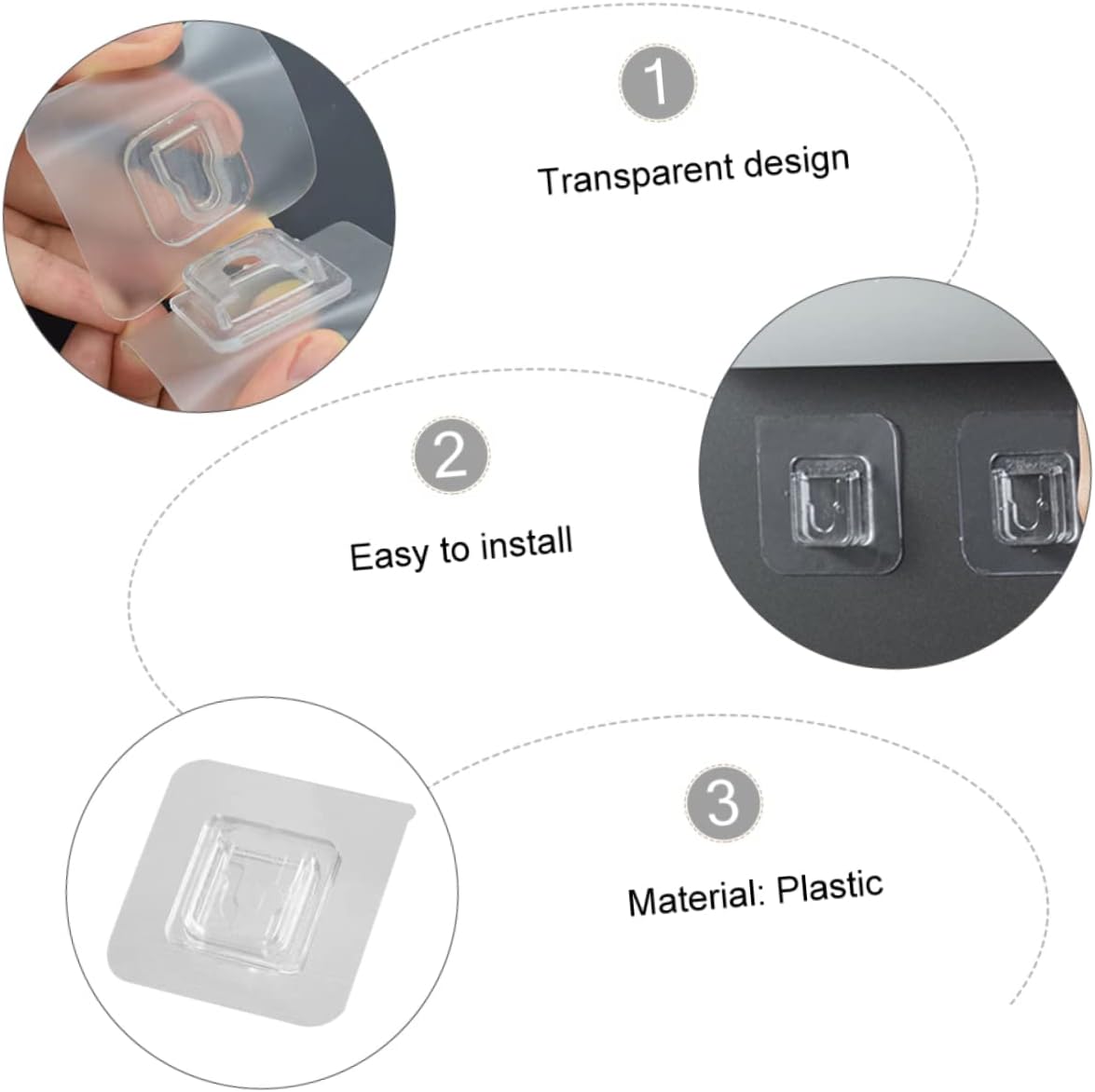 Double-Sided Self-Adhesive Wall Hooks 2.36 Inch Clear Plug-in Fixer for Home Organization Kitchen Bathroom Storage Rack Strong Adhesion No Trace