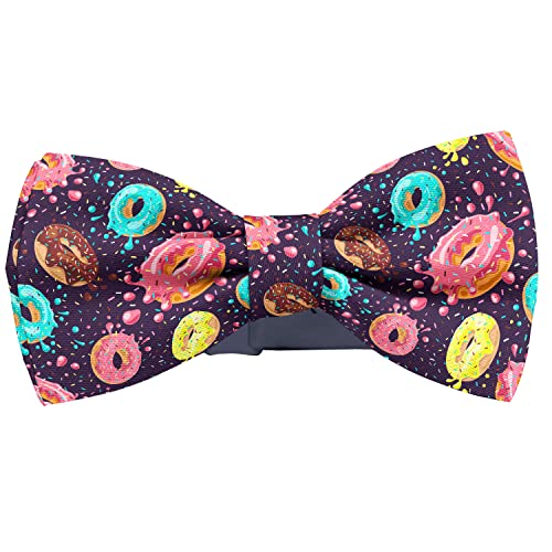 KAWAMOUSE Adjustable Pre-tied bow tie for Men (Donuts Pink Chocolate Lemon Blue Pattern) Elegant Cute Bowties for Dogs Cats Pets
