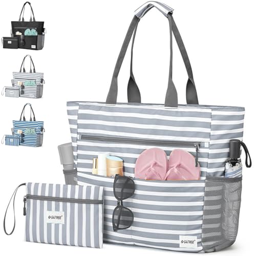 AUNGKWANG 2 Piezas Bolsa de Playa Mujer, Grande y Pequeña Bolso de Playa, XXL Bolsa Extra Grande de Playa, para Viajes, Daily Pool Gym, Lightweight Shopping Grocery Bag, Gris