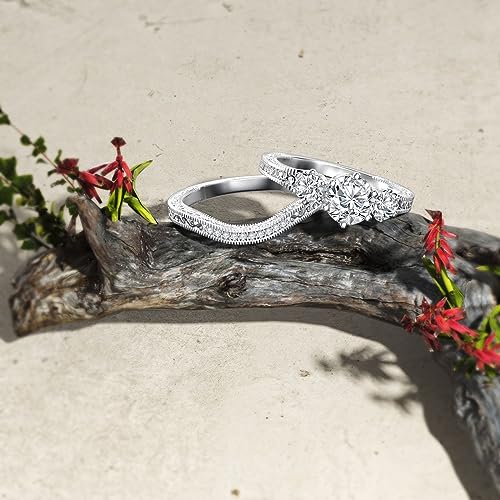 Moissanite Ring Set for Women Engagement Rings Wedding Band 2CTW 1CT Center 925 Sterling Silver Round Cut D Color VVS1 Bridal Sets White Gold3