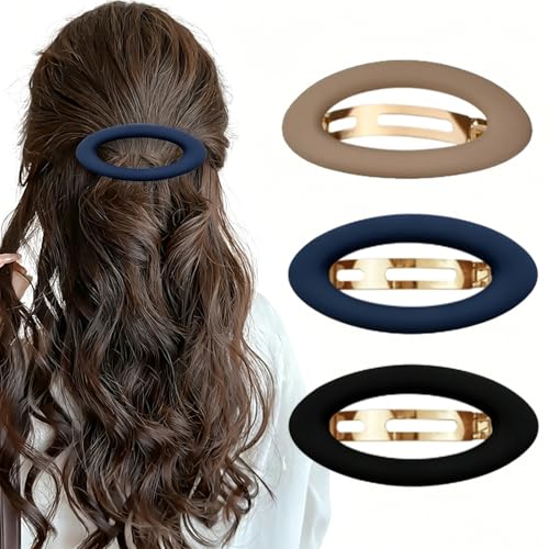 Image of Melodio 3Pcs Matte Ellipse Clips, Thick Hair Automatic Large Barrettes, French Vintage Set for Women Girls Hair Accessories