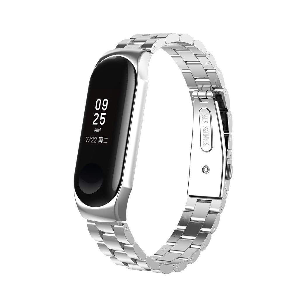 EWORLD Metal Strap For Xiaomi Mi Band 4 Straps Screw less Stainless Steel Bracelet Wristband Replace Accessories For Mi Band 4 (Silver)