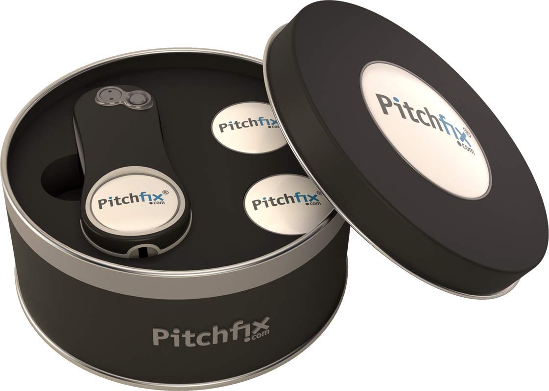 Pitchfix Switchblade Divot Tool Gift Set with 2 Golf Ball Markers GUMETAL Blue - Magnetic Ball Marker Pitch Mark, Lightweight, Portable, Mini Divot Repair Tool, Best Choice for Professional Golfers