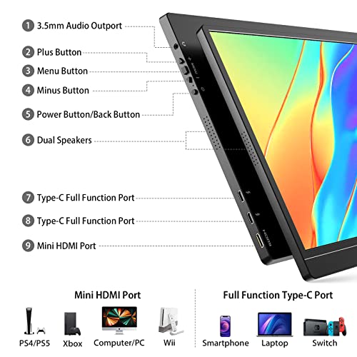 Kyy K3-2 Portable Monitor Latest 15.6'' Fhd 1080P Usb-C Hdmi Laptop Monitor W/Smart Cover Bag & Dual Speakers, External Hdr Computer Screen, Travel Gaming Monitor For Pc Mac Phone Xbox Ps4/5 Switch thumb #2