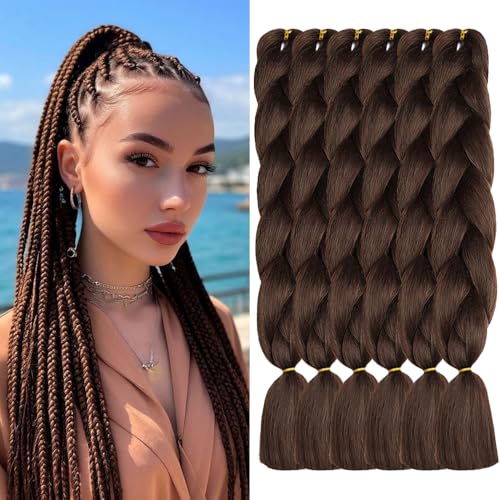 ShowJarlly 5 Piezas Extensiones Pelo Sintetico Africanas Trenzas, 24' Marrón, Trenzado de Cabello Para Ganchillo 4#
