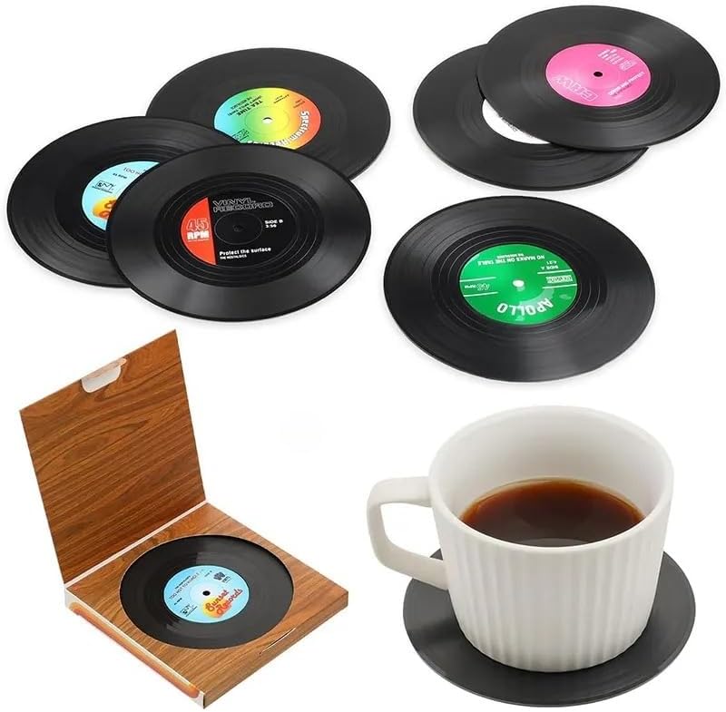 6 posavasos de disco de vinilo retro divertidos para bebidas, música creativa, para amantes de la música, decoración del hogar, regalo de