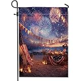 Drapeau de jardin patriotique avec étoiles rouges blanches et bleues - Décoration de vacances - Bannière double face en toile de jute - Décoration de fête - 30,5 x 45,7 cm