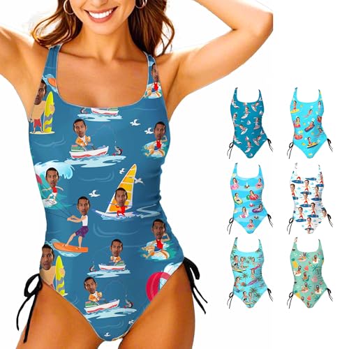 Custom One Piece Bathing Suits with Face Printed Personalized Swimsuits with Picture of Husband Photo for Women Pool Gifts