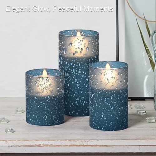 Image of Blue Flameless Candles Set with Remote Control, Flickering LED Battery Operated Pillar Candles, Timer Function, 3 Sizes (3x4, 3x5, 3x6), Safe, Realistic Flame Effect, Perfect for Home Decor, Christmas