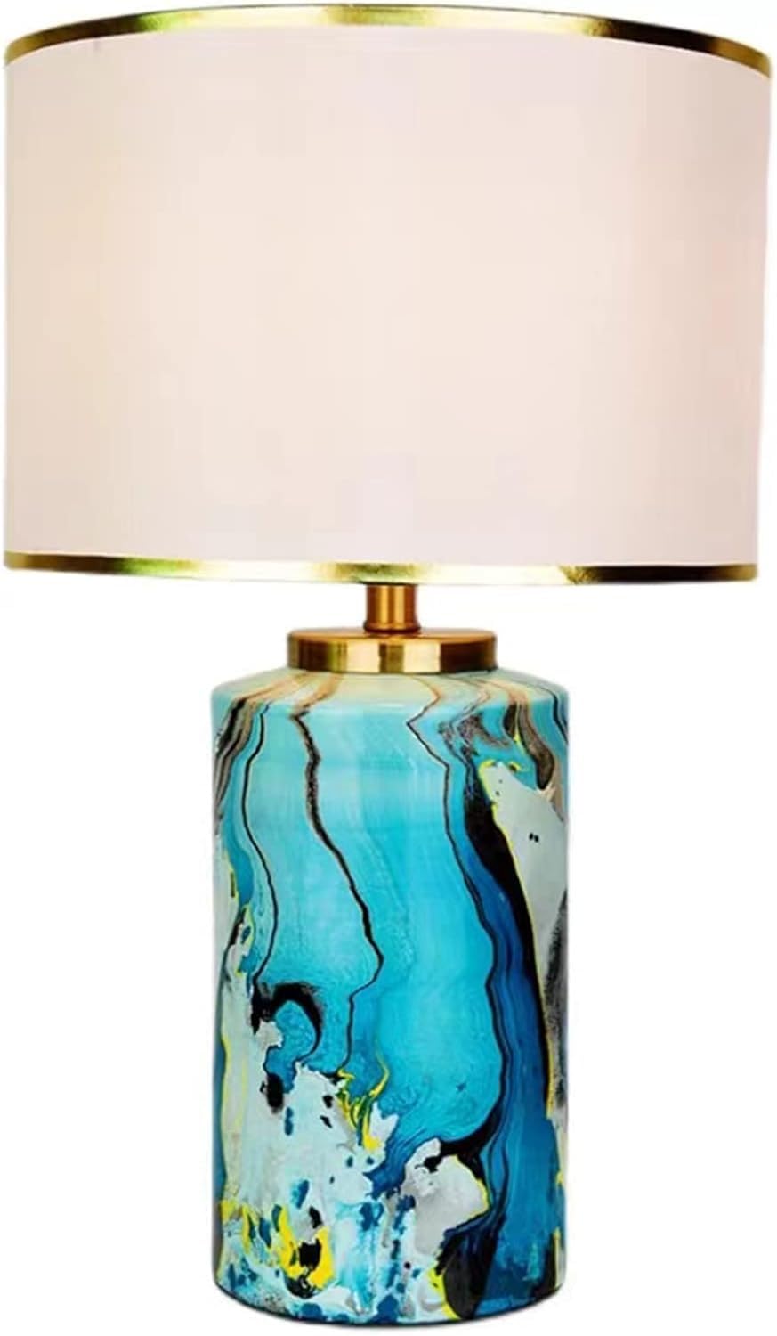 Lampada da tavolo rustica americana, in ceramica con paralume in lino bianco sporco, lampade da scrivania, camera da letto, casa e ufficio