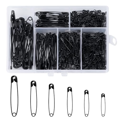 Kiperline 300 imperdibles de Seguridad, 6 tamaños, 18 mm – 53 mm, Resistentes a la corrosión, imperdibles duraderos para Ropa, Manualidades y Costura (Negro)