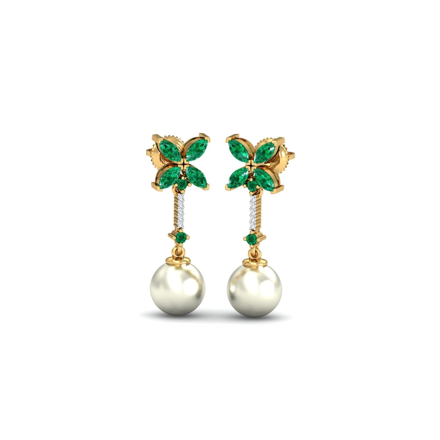 14KT Yellow Gold Diamond Ramito Ruby Pearl Drop Earrings for Women-image-21