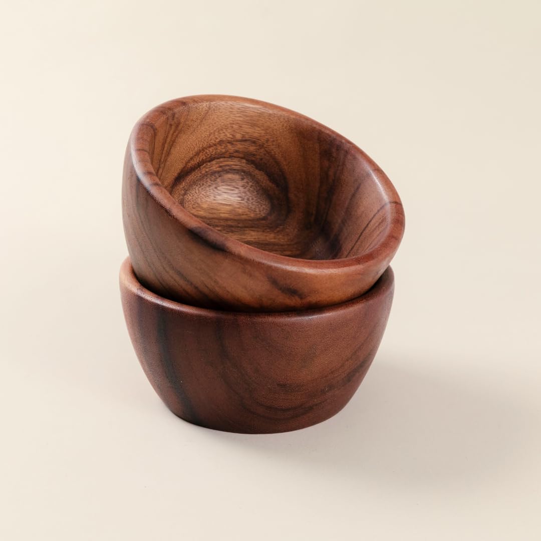 Lot de 2 saladiers en bois d'acacia - 15,2 x 5,1 cm - Pour fruits, céréales ou soupe - Fabriqués à la main à partir d'une seule pièce de bois d'acacia biologique, de qualité alimentaire