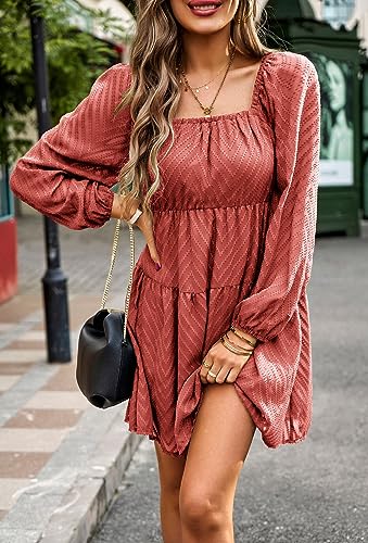 Image of BestWendding Women Long Sleeve Mini Dress Square Neck 2026 Fall Dress