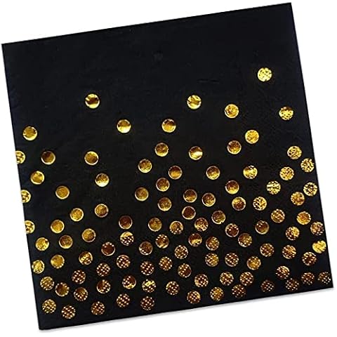 meioro Party Napkins Disposable Cocktail Paper Napkins, 2-ply Napkins,with Rose Gold Foil Polka Dot Confetti for Dinner, Wedding Shower and Birthday Decorations (40pcs, Black Paper Gold dots) Cover