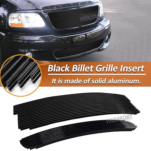 Yhimport 21015072H-21015384H Compatible With 1999 2000 2001 2002 2003 Ford 150 Lightning Front Upper Bumper Billet Grille Insert Black Powder Coated Finish Replacement Style Grill Combo thumb #3