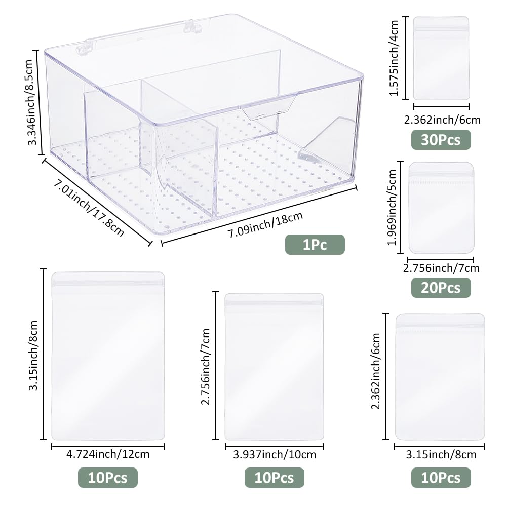 SUPERFINDINGS Schmuckschatulle Aus Acryl Mit 80 tragbaren Anlaufgeschützten Schmuckbeuteln Transparenter Schmuckaufbewahrungsschublade Organizer Etui Für Ohrringe Ringe Armbänder Halsketten