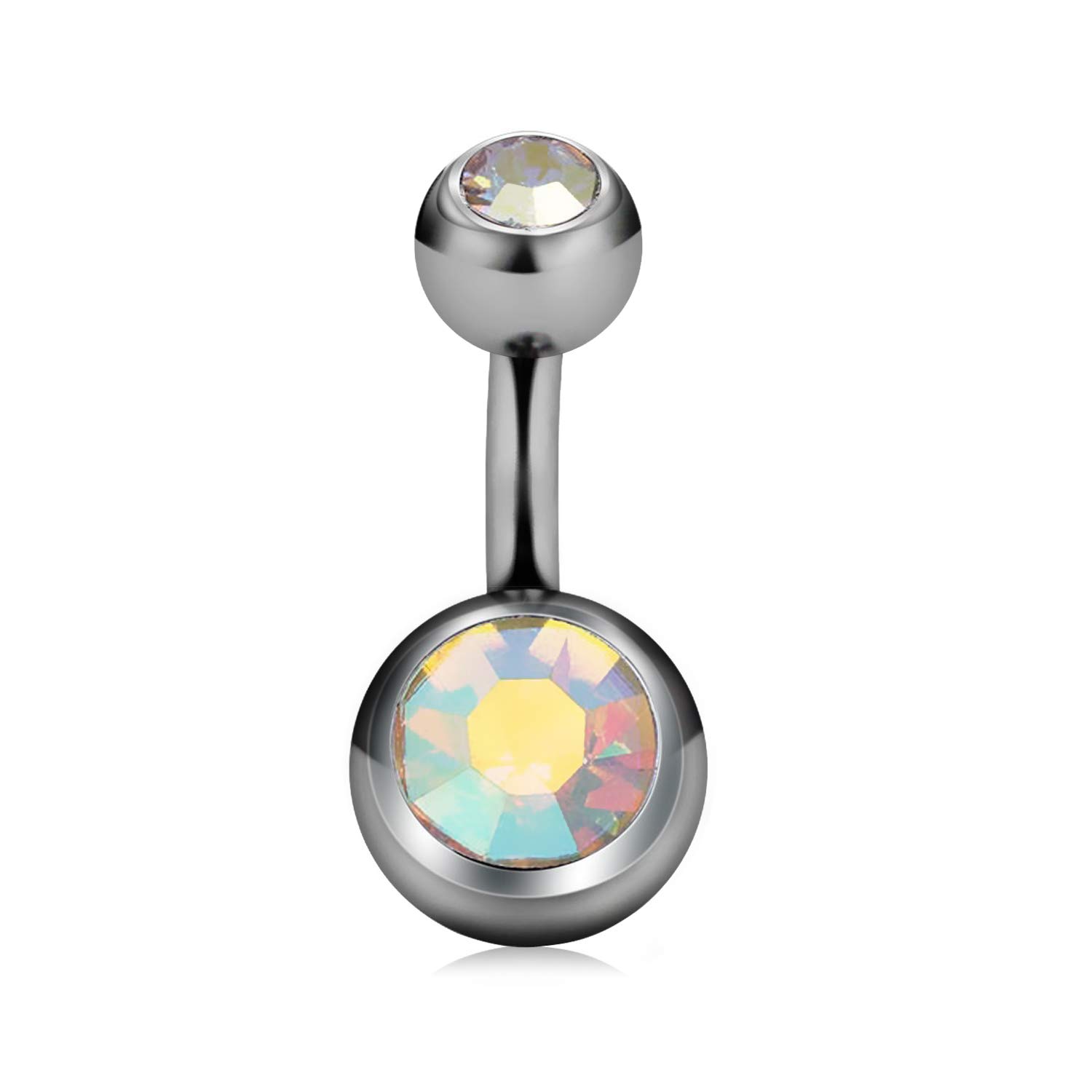 Cizme Anillos de Ombligo Cortos de Titanio Barrara de Ombligo Barrara de 6 mm 14G con Joyas de Cristal Perforado