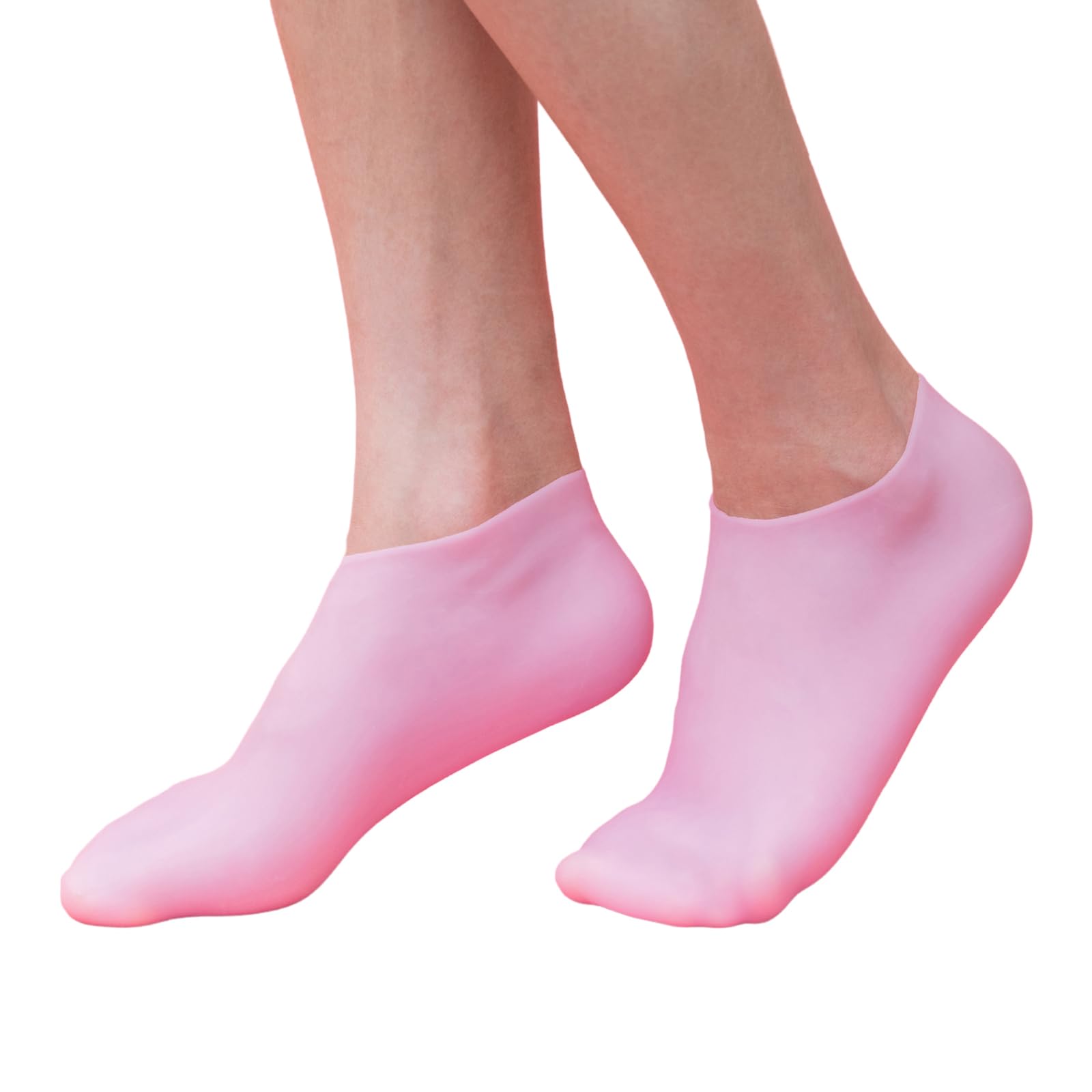 NOVAL Pedicure Supplies Moisturizing Silicone Socks for Foot Care Repairing Dry Feet, Cracked Heels and Softening Rough Skin, 3 Pairs (Pink)