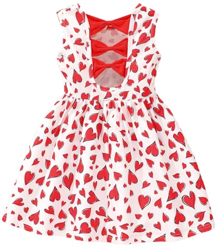 Girls Dress Heart Summer Dresses for Toddler Girls Red Outfit Birthday Party Sundress Kids Sleeveless Heart Clothes 4-5T Pink/1513