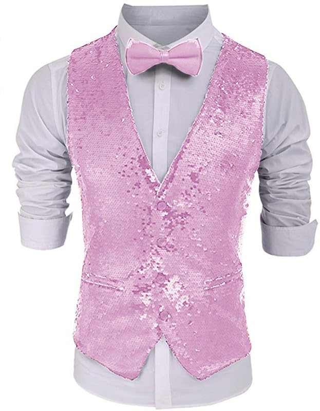 Colorful Men's V-Neck Sequins Magic Performance Vest Dress Suits Waistcoat For Costume Party STMJ0052
