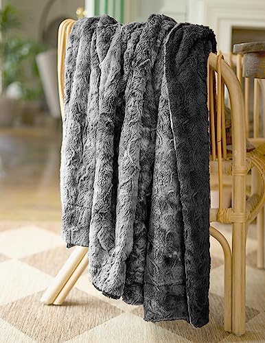 Wolf Creek Blanket Double Soft Luxurious Indulgent Faux Fur Throws - Softest Cozy Reversible Thow Blankets For Sofa, Couch Or Bed. (Marbled Gray 65X50) #TOP4