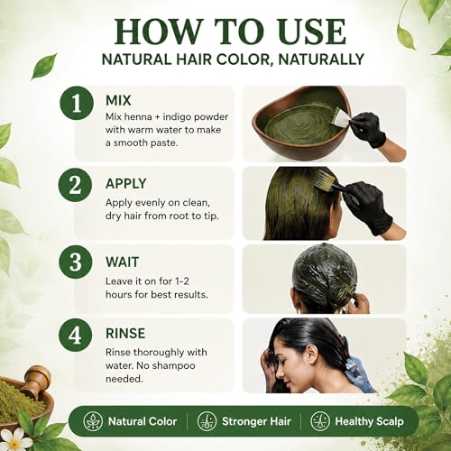Image of Henna and Indigo Powder Combo for Black Hair 200g | Natural Herbal Hair Colour Powder | Chemical Free Ammonia Free Grey Hair Coverage Plant-Based Hair Dye - 100g Each (Pack of 2)