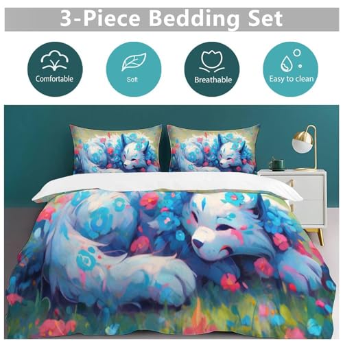 Parure de lit chat 3D avec fermeture éclair pour couette 2P
