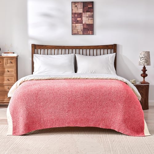 Image of CozeCube Reversible Knitted Throw Blanket, Red White Melange 60 inchx80 inch