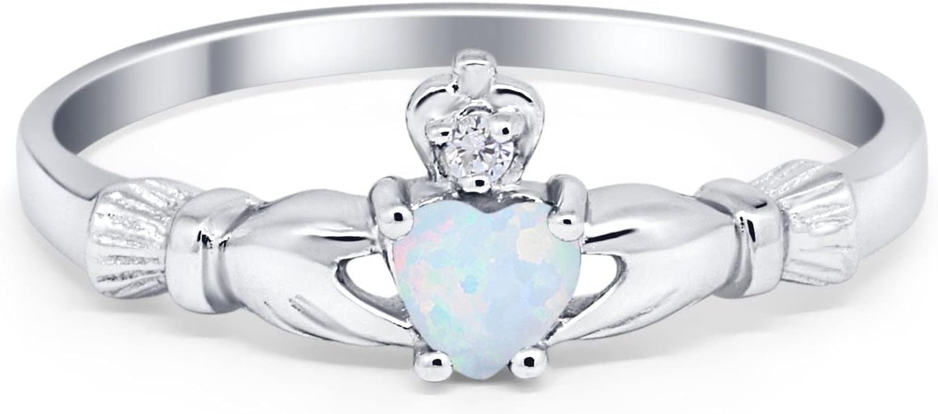 Petite Dainty Claddagh Ring Irish Promise Ring Heart Round Simulated Cubic Zirconia 925 Sterling Silver