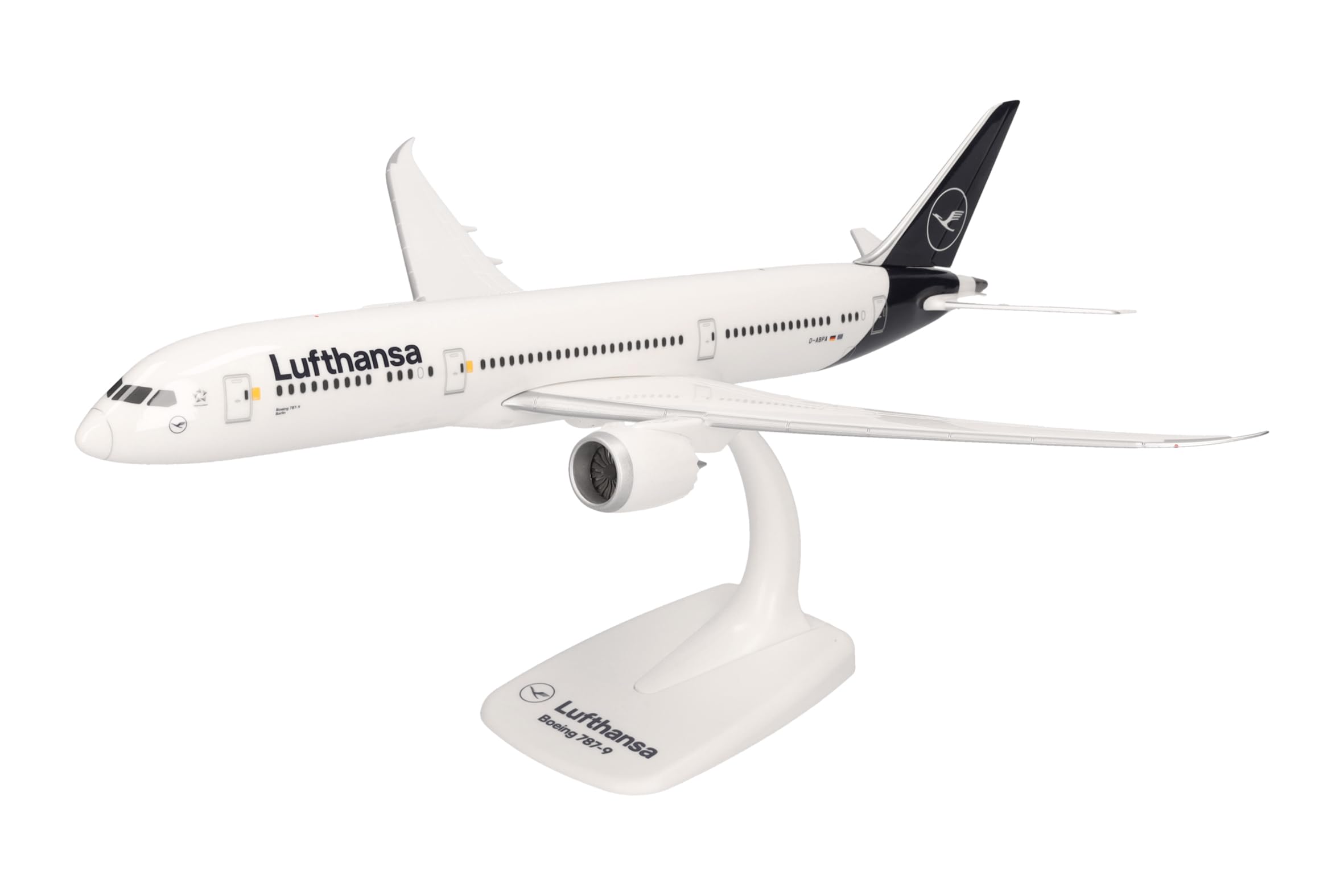 Herpa Snap-Fit Modellflugzeug Lufthansa Boeing 787-9 Dreamliner – D-ABPA “Berlin” Miniatur im Maßstab 1:200, Sammlerstück, Modell mit Standfuß, Kunststoff