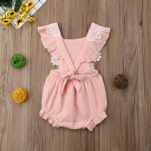 Cute Infant Newborn Baby Girl Lace Ruffle Romper Jumpsuit Bodysuit Summer Outfit Clothes (6-12 Months, Pink) #TOP4