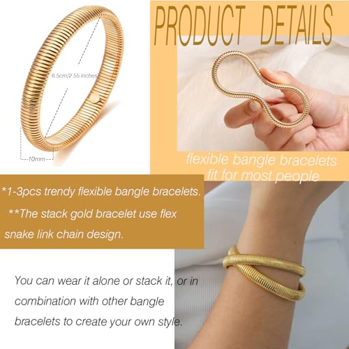 1-3pcs Gold Bangle Bracelets for Women Flexible Snake Bangle Set Stackable Chunky Gold Stretch Bracelets Elastic Wristband Bangle Bracelets2