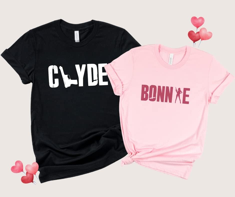 Bonnie and Clyde Matching Couple T-Shirts, His and Hers Valentine's Day Shirts, Funny for Married Couples, Wife Husband Gifts, Honeymoon Outfit, Valentine Shirt. Red