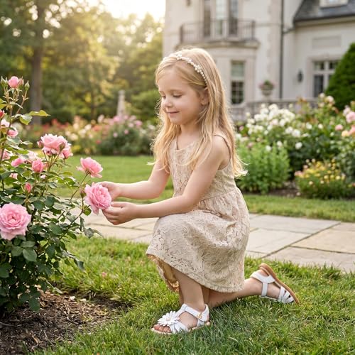 Image of THEE BRON Toddler Girls Sandals Wedding Flower Girl Dress Shoes Open Toe Flats