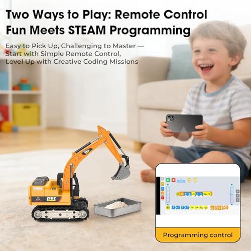 DAOGU Remote Control Excavator Toy,1:64 mini RC Construction Vehicle Toys, STEM Tools for Learning Programming for Boys 3 4 5 6 7 8-12 Year Old Kids Christmas Birthday Gift (mini Excavator)