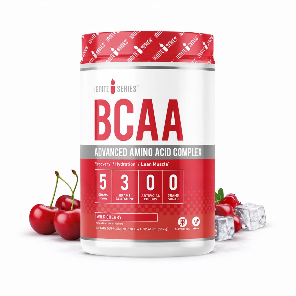 Complete Nutrition Ignite Series BCAA Advanced Amino Acid Complex, Supports Muscle Recovery, Hydration & Growth, 5g BCAA, 3g Glutamine, 13 oz Tub (30 Servings) Cherry