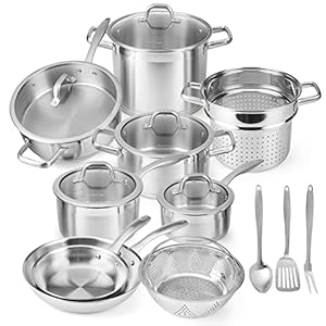Duxtop Professional Stainless Steel Pots and Pans Set, 17PC Induction Cookware Set, Impact-bonded Technology