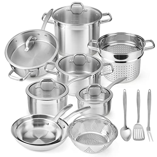 Duxtop Stainless Steel Pots and Pans Set, 17PC Induction Cookware Set |…