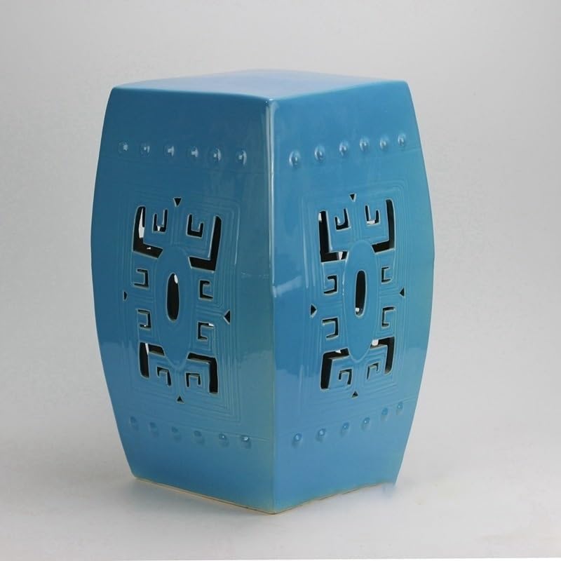 Garden Stool Ceramic Decorative Garden Stool - Embroidered Pier Dressing Stool with Carved Hollow Design, Color Glaze Drum Cooler for Outdoor Use Ottomans(Blue) (Yellow One Size)