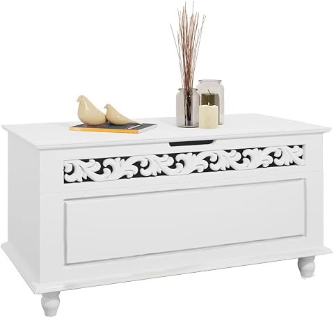 Casaria Baúl de Almacenamiento de Madera Jersey Blanco 80x40x48cm Cofre de almacenaje Arcón Multiuso