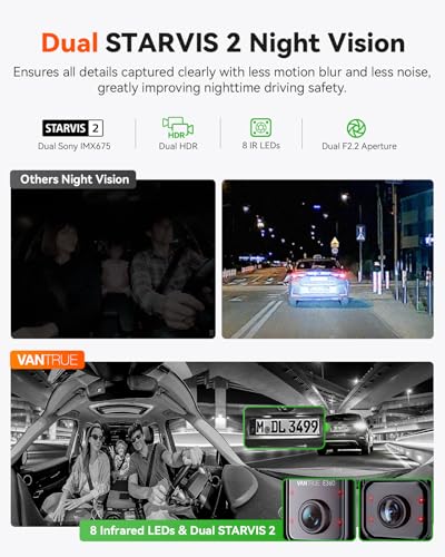 Image of Vantrue E360 Panoramic 2 Channel Dash Cam,Front Fisheye + Inside Fisheye, Dual IR Night Vision,Dual STARVIS 2,Voice Control, Touchscreen, GPS, Parking Mode, Support 1TB