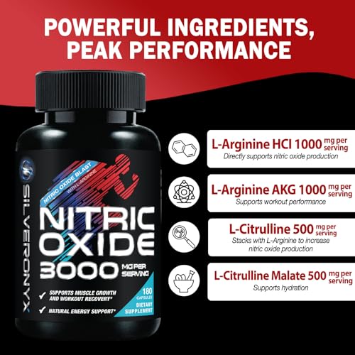 Image of Extra Strength Nitric Oxide Booster - 3X Strength L-Arginine AKG & Citrulline Malate - Men & Women Premium Pre Workout Nitric Booster - Natural Energy & Muscle Support, Bottled in USA - 180 Capsules
