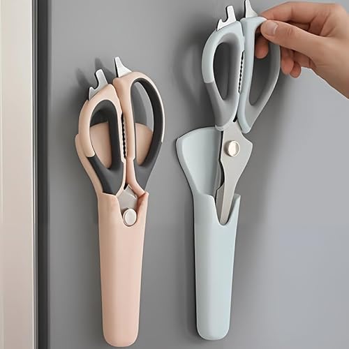 1 Tijeras De Cocina 7 En 1 Con Soporte Magnético, Hoja Afilada De Acero Inoxidable, Agarre Ergonómico, Diseño Desmontable Y Lavable, Color Negro
