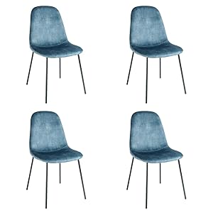 LOLAhome - Pack de 4 sillas de Comedor o Cocina Gina Azul tapizadas en Terciopelo con Patas metálicas Negras