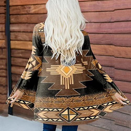 Womens Western Ethnic Print Retro Casual Aztec Print Long Sleeve Shirt Cardigan Top Coat Women Lavender (Brown, M) #TOP1